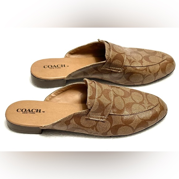 COACH Monogram Brown Tan Slides Slip On Mules Mule Shoes Half Loafers Size 9 - Picture 6 of 7